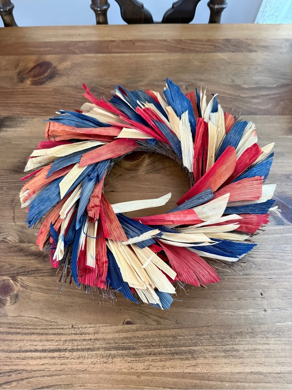 Patriotic Red, White & Blue Raffia Holiday Wreath